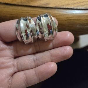 Silver Ribbed Dome Clip-On Earrings - Women Jewelry